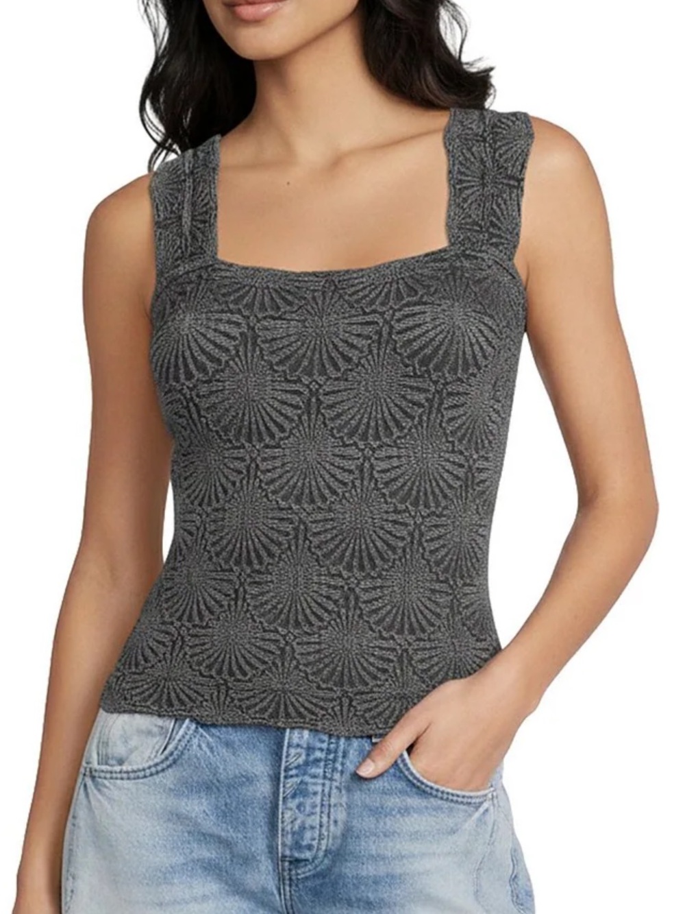 Free People Love Letter Jacquard Floral Square Neck Cami